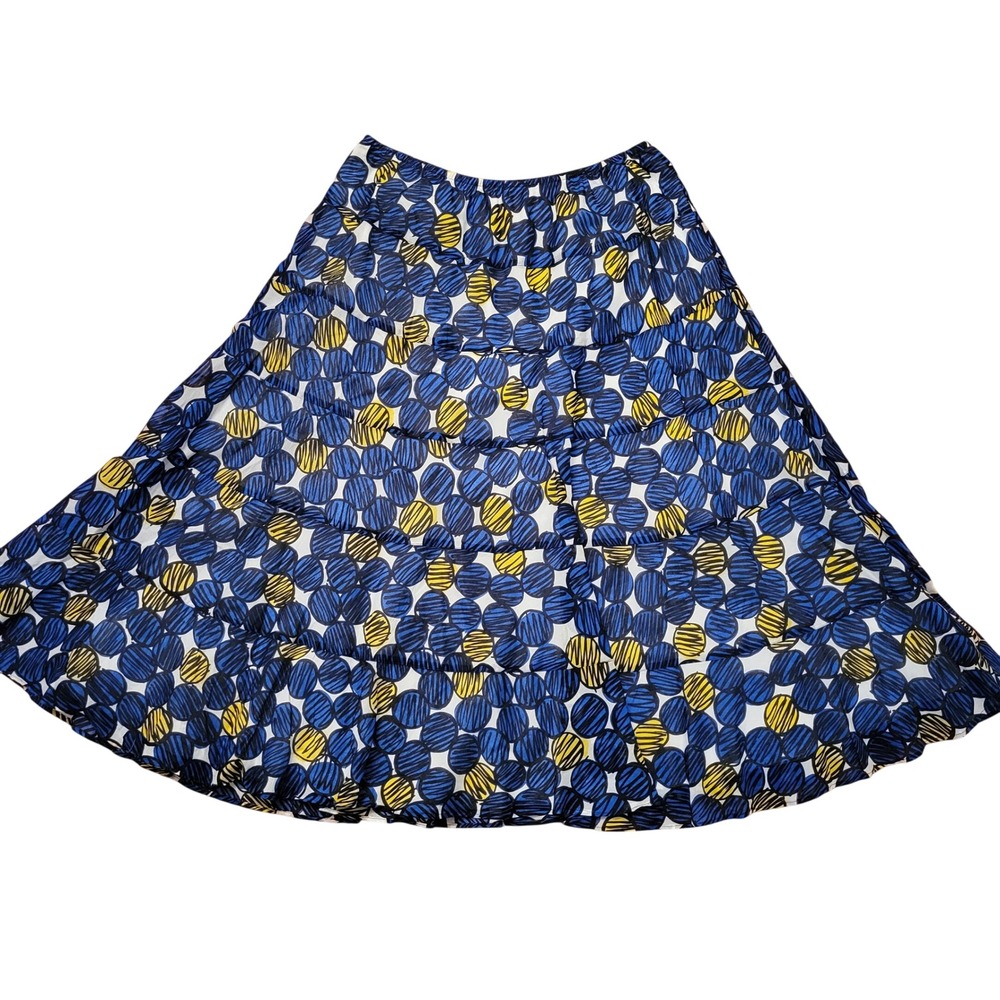 Ruby Rd 16W Blue Yellow Polka‎ Dot Tiered Cotton Midi Skirt Lightweight Summer
